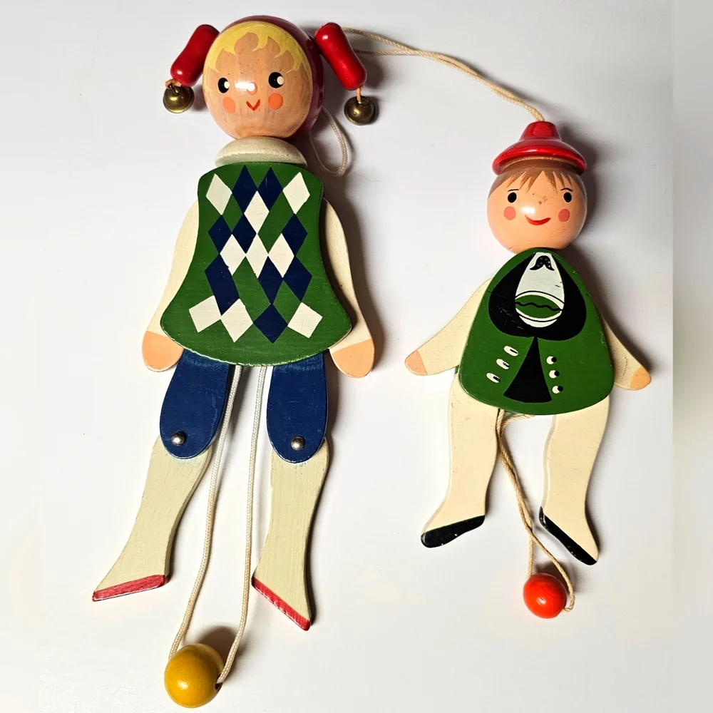 Vintage 1960'S Italian Jack & Jill Jumping Wooden Wall Decor
